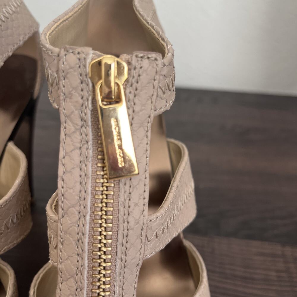 Michael Kors Womens Beige Leather Front Zip Strappy Stiletto Heels Size 8M - Picture 3 of 10